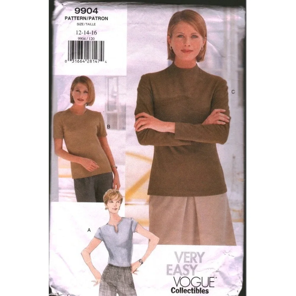 Vogue 9904 Sewing Pattern Misses Petite Tops Mock Neck Keyhole Size 12-14-16